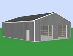 Medium gray pole barn with two entrances and a small door